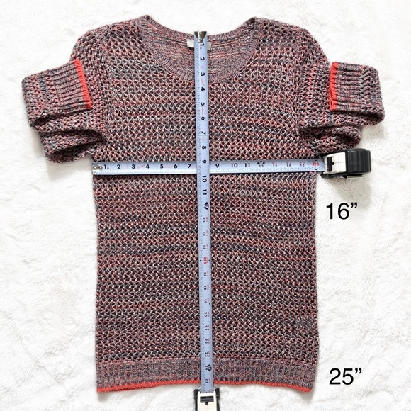 Joie Colorful Coral Crochet Open Knit Long Sleeve Pullover Sweater Top Small - Picture 10 of 10